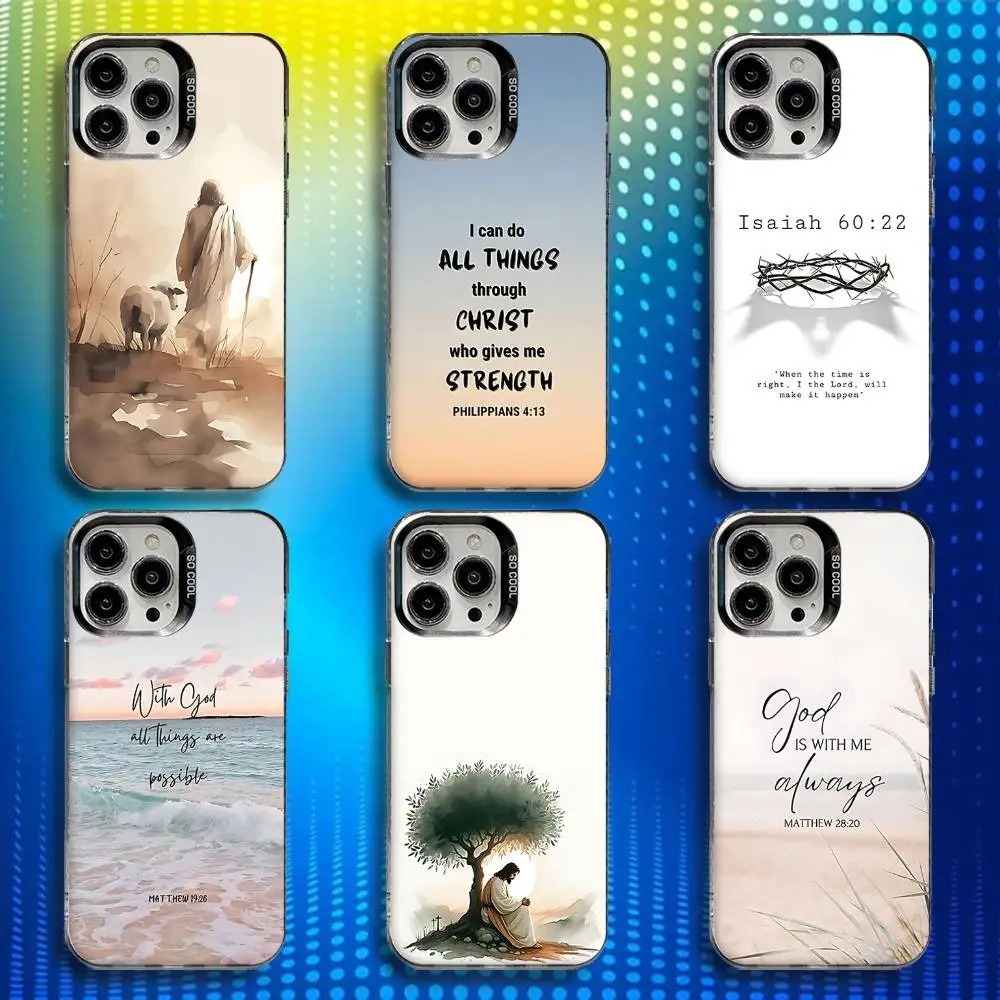 

J-Jesus Bible Verse Phone Case For iPhone 17,16,15,14,13,12,X,8,Pro,Max,Plus,E,SE4,Air,Mini IMD Matte Black