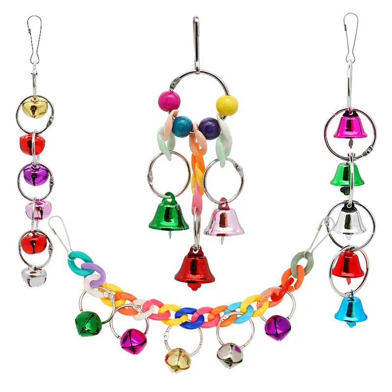 Parrot Bite Toy Bird Ring Bell Parrot Hanging Swing Chain Toy Parakeet Chew Swings Toy with Hanging Bells Bird Cage Bird Toys