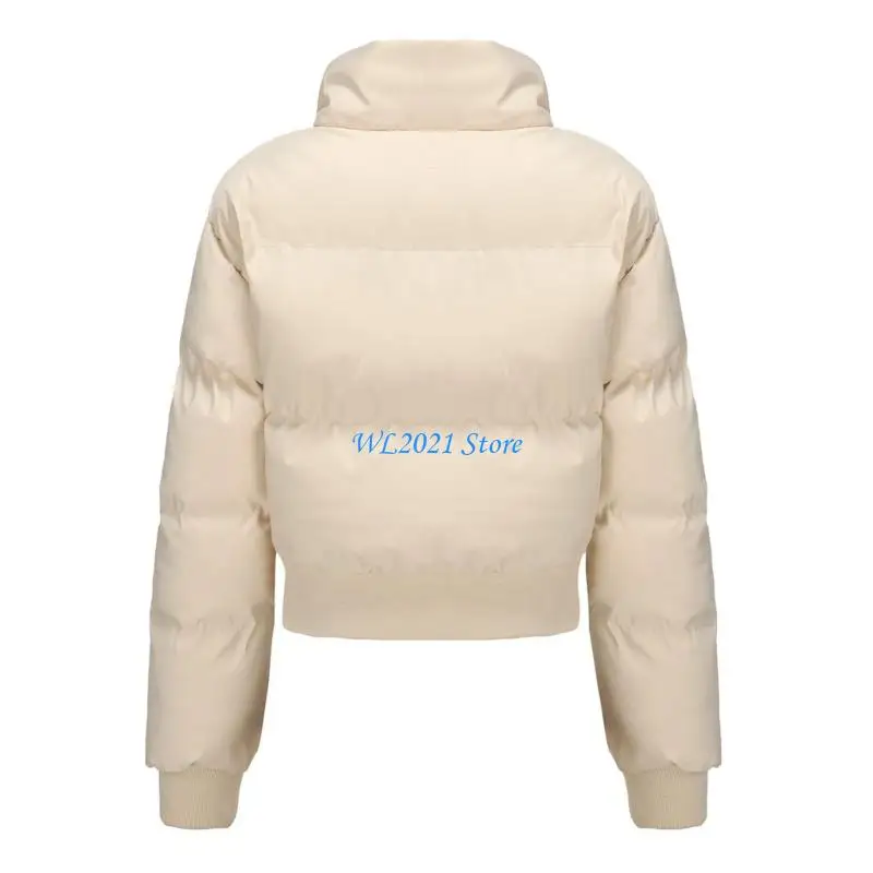 G5GC Womens Cropped Puffer Coat Long Sleeve Oversized Stand Collar Zipper Short Coat Warm Crop Coat