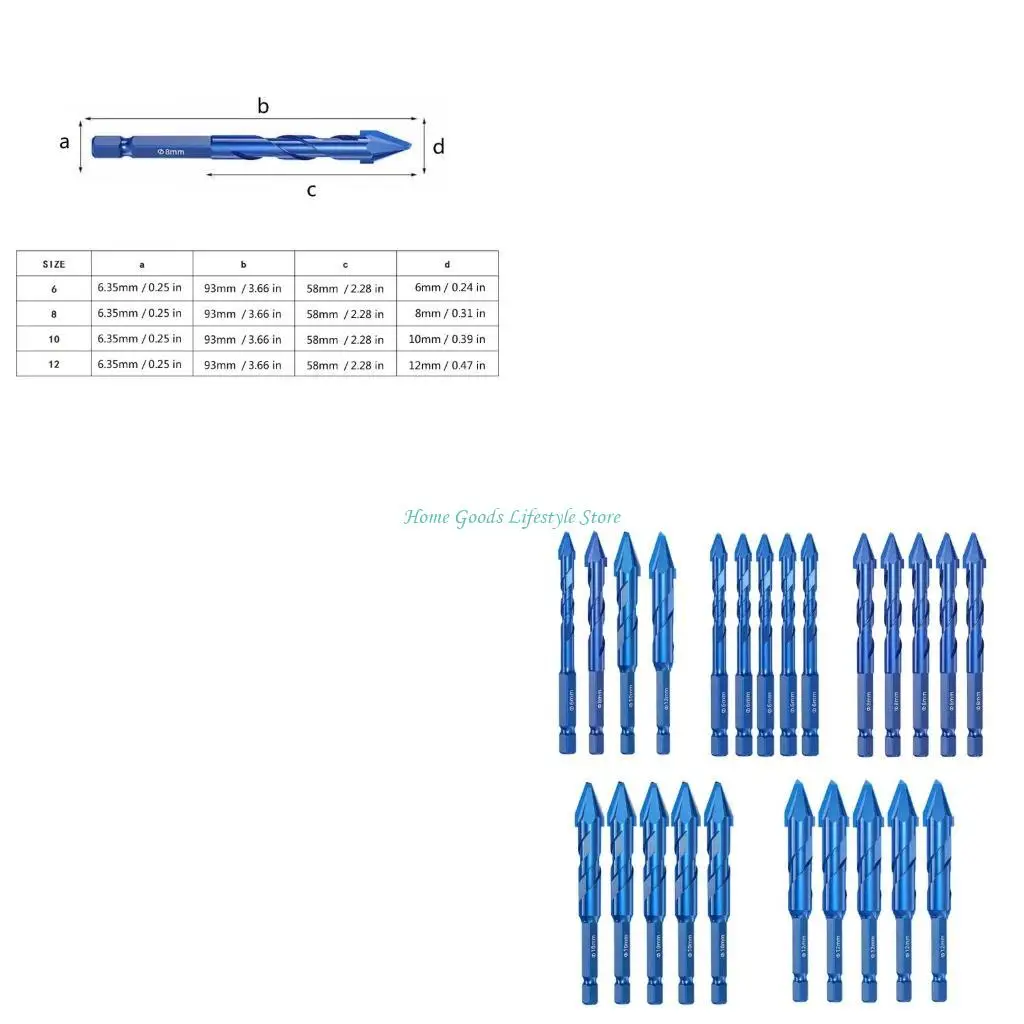 

E74E High Strength Bevel Special Eccentric Twist Drill Bit Set Rotary Bit Set for Stone/Glass/Marble/Tile 6/8/10/12mm