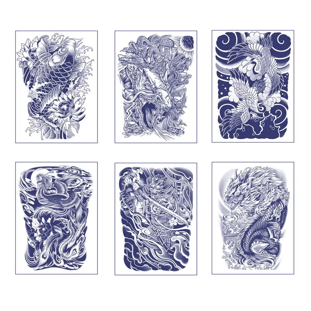 

NEW Waterproof Temporary Tattoo Sticker Semi-permanent Non-reflective Old Traditional Blossom Arm Koi Fish Fake Tatoo Mal