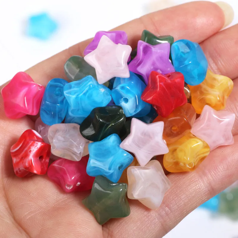 50 Stück 13 mm farbige Acryl-Abstandsperlen in fünfzackiger Sternform für die Schmuckherstellung, DIY-Armband, Halskette, Zubehör