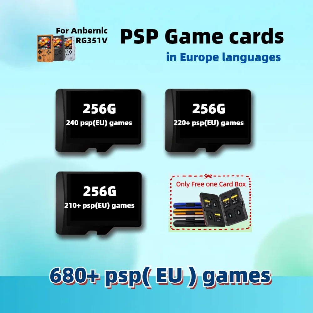 Cartão clássico do TF do jogo de PSP para Anbernic, RG351V, EUA, Europa, Japão, França, Alemanha, Itália, Coreia, Espanha, China, 3200 +, RG405M