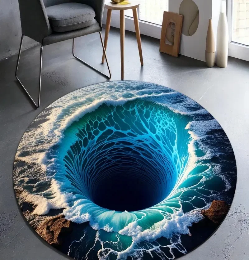 3D Vortex Print Round Rug Bedroom Carpet Living Room Nonslip Floor Mat Sofa Table Rugs for Home Girls Room Rug