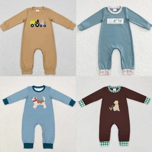 Recém-nascido bebê menino mangas compridas bodysuit, bebê menino, cães patos bordado macacão, macacão de uma peça infantil, macacão de caça, atacado 10 principais vendas roupas de bebe no atacado - №7
