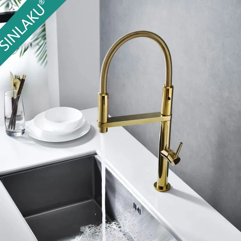 SINLAKU Luxury Kitchen Faucet Dual-function Kitchen Tap with Magnetic Rotation Spout Faucets Hot and Cold Water Mixer Tap Brass