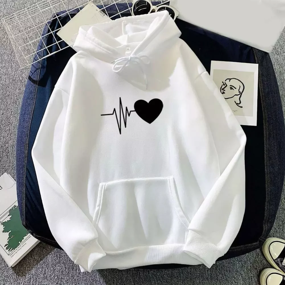 

2024 Autumn Winter Plush Hoodie Sweater Women's Top Ladies loose Fitting Solid Color Clothing Sports Heart Printed Lady Sweater