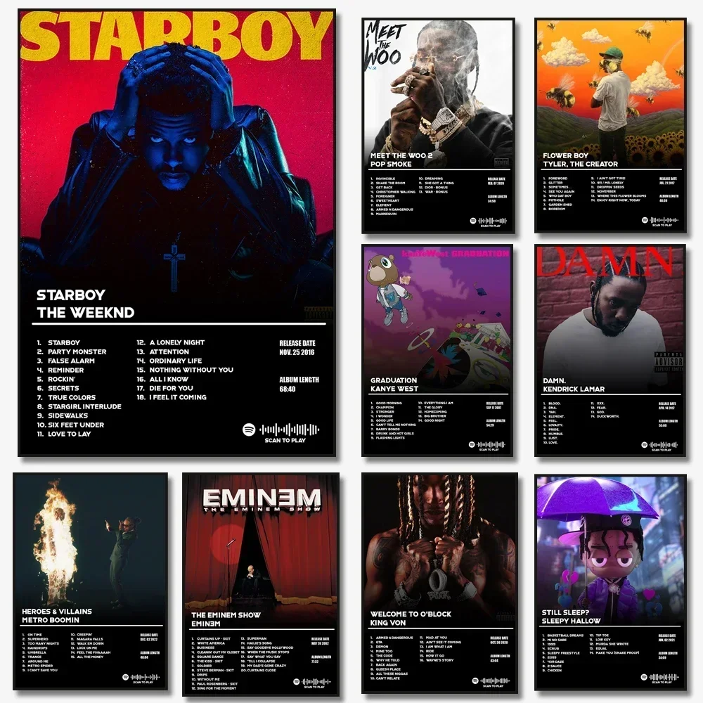 Álbum de música caliente estrella Eminem Drake The Weeknd Starboy cartel Hip Hop lienzo pintura arte para sala de estar decoración de pared del hogar Pict