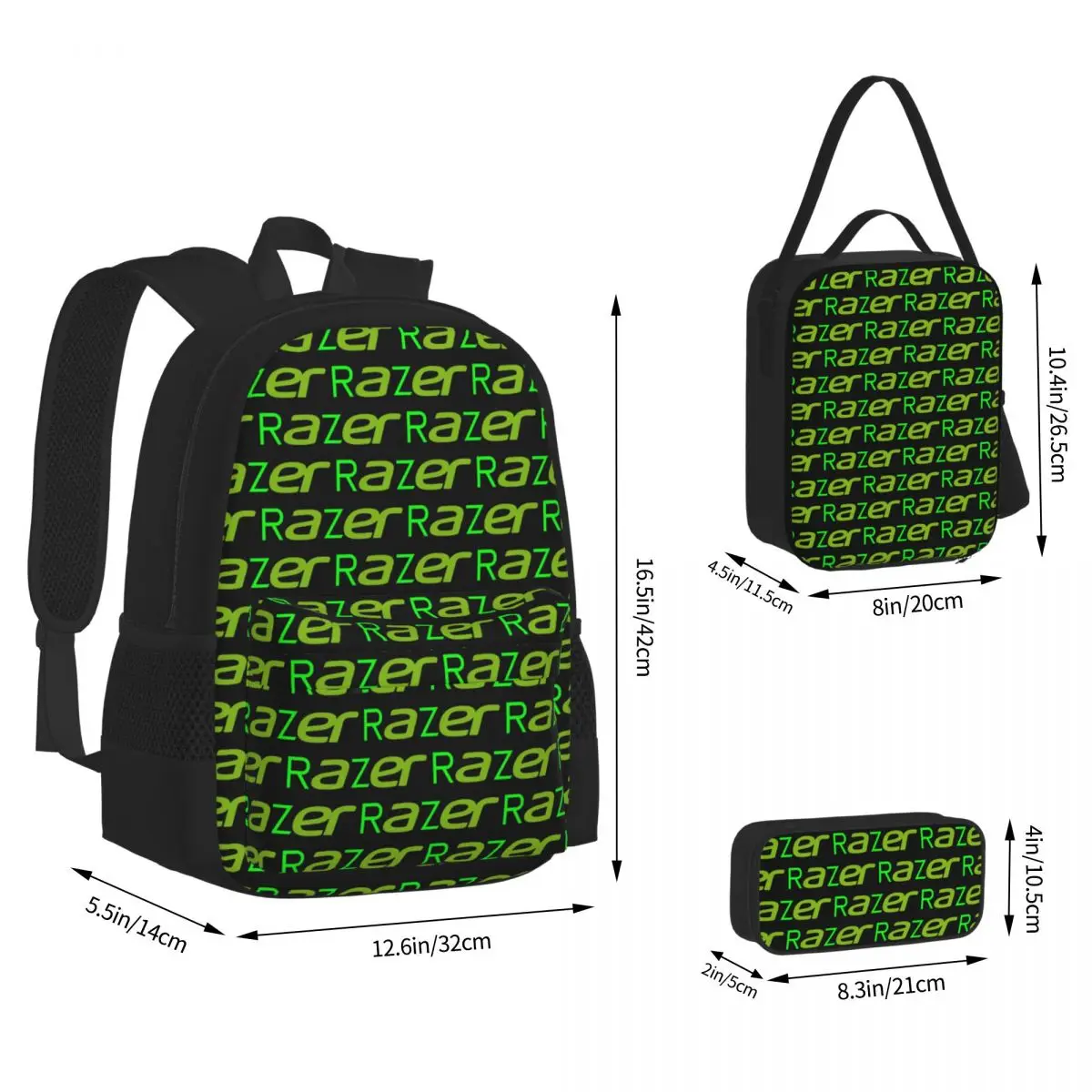 Acer And Razer Combined (RaZer) Backpacks Boys Girls Bookbag School Bags Rucksack Lunch Bag Pen Bag Three-Piece Set