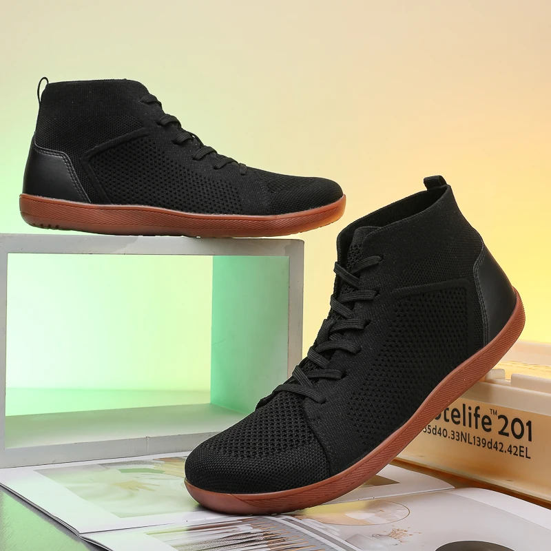 Mid-Top Barfußschuhe Unisex mit breiter Zehenbox, Trailrunning-Sneaker für Herren und Damen, Zero Drop Schnürschuhe, Outdoor-Wanderschuhe, rutschfeste Stiefel – Detail 8