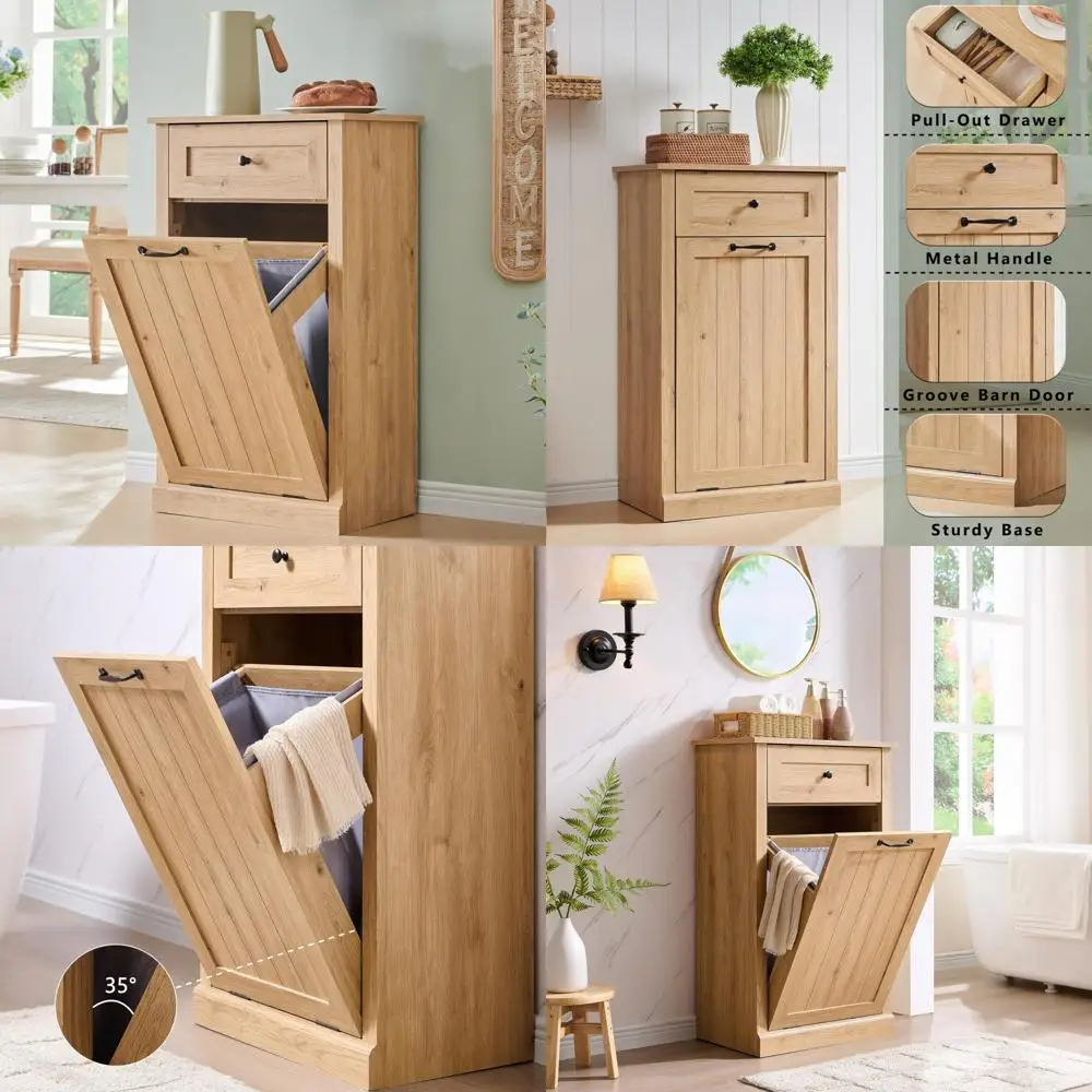 

10-галлонная корзина для белья в фермерском доме с выдвижным ящиком и скрытым мусорным баком