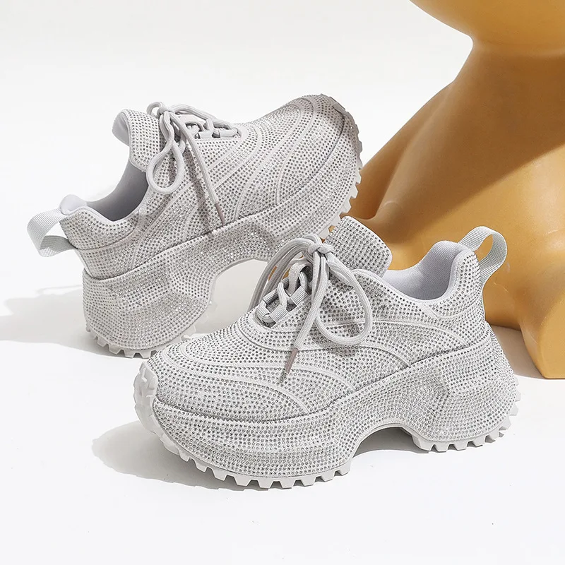 

Women's Dad Sneakers Thick Sole Shoes for Women with Rhinestones Super Stylish Perfect with Wide-Leg Pants Trendy Sneakers