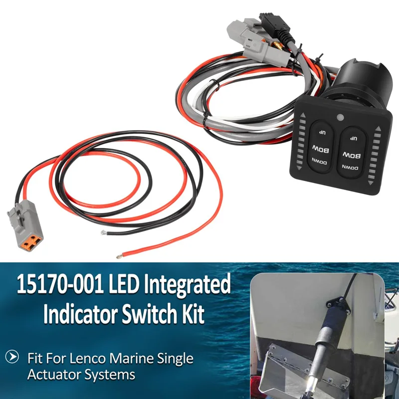 15170-001 LED Indicator Integrated Tactile Trim Tab Switch Kit W/ 36' Pigtail, Fits for Lenco Marine Single Actuator Systems