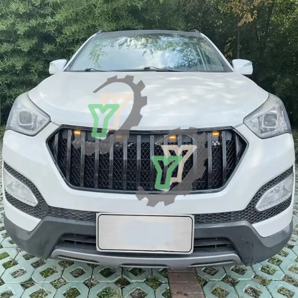 Front Bumper Chrome Grille Centre Panel Styling Upper Racing Grill For Hyundai Santa fe 2013 2014 2015 2016 Car Accessories