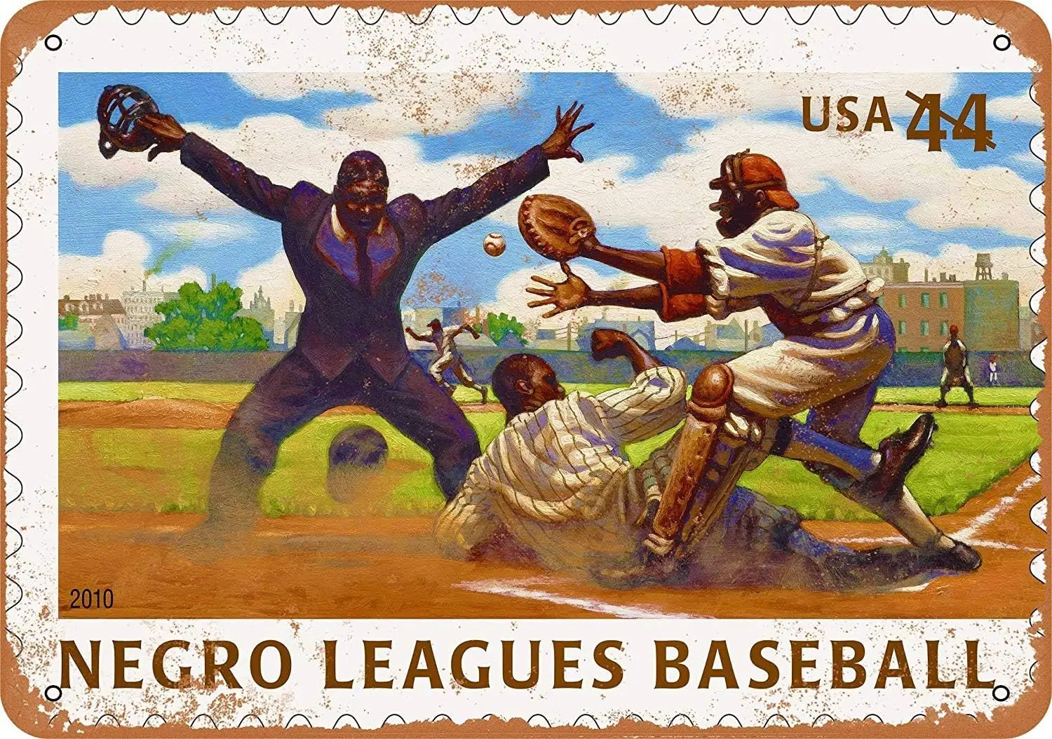 U.S. Postage Negro League Baseball 2 12 X 8 Inches Retro Metal Tin Sign - Vintage Art Poster Plaque