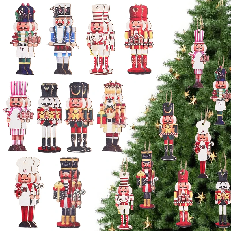 20 Stücke Weihnachten Nussknacker Soldat Holz Anhänger Weihnachtsbaum Hängende Verzierung 2025 Navidad Dekoration für Zuhause 2026 Neujahrsgeschenk