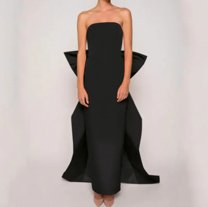 

Simple Elegant Long Evening Dress Strapless Handmade Big Bow Long Formal Dress Women Classic Prom Pageant Gowns Robe De Soiree