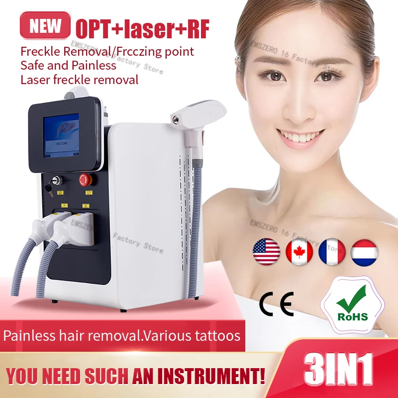 

Professional 3-in-1 strong light hair removal machine, gentle wrinkle removal, elimination of eyebrow pigmentation, facial clean