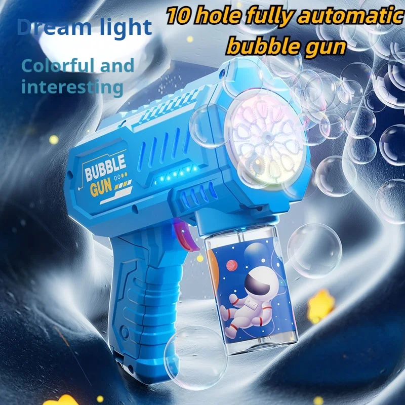 Heiße voll automatische 10-Loch-Kinderblase bläst Handheld Outdoor Gatling Bubble Gun ohne Batterie und Bubble Water Geschenke