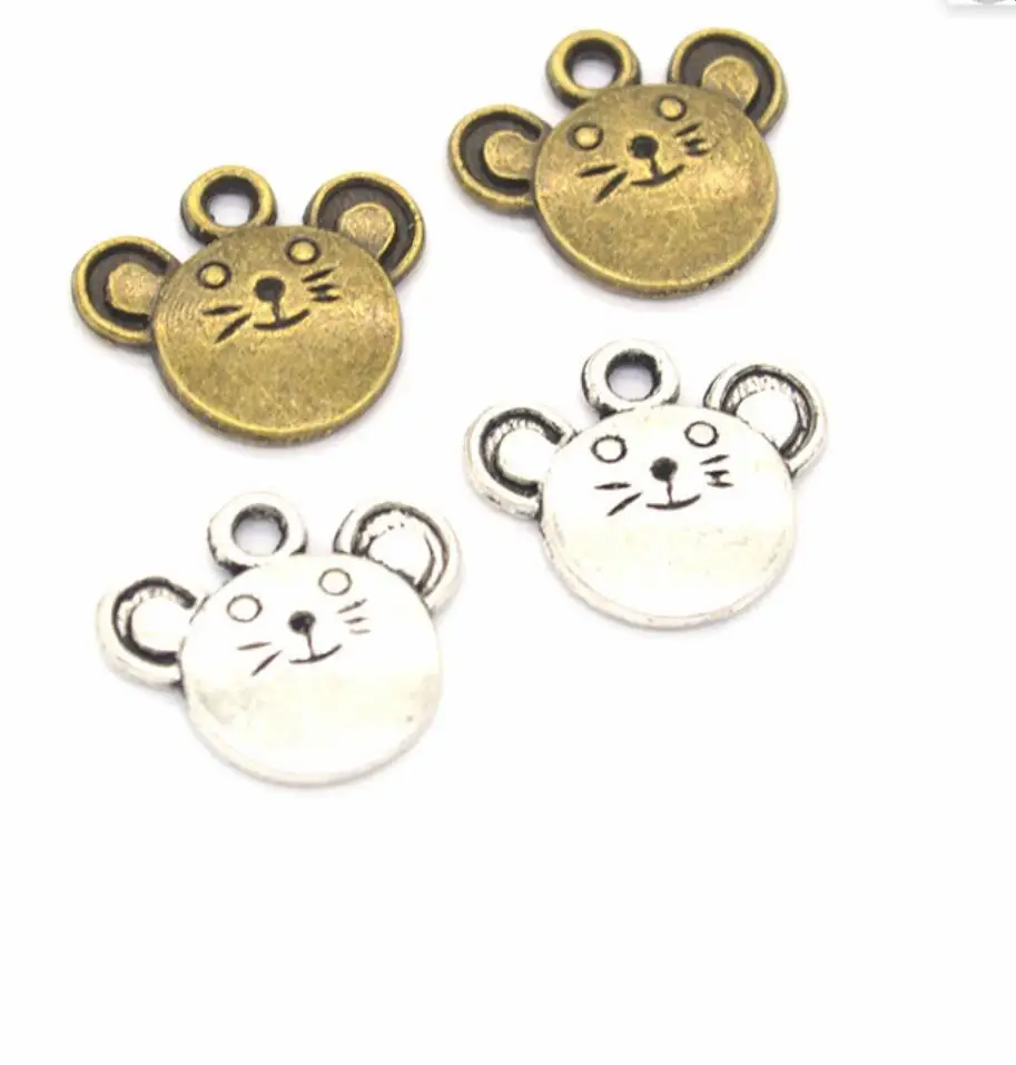 

50pcs Charms Mouse Head 16*14mm Tibetan Silver Color Pendants Antique Jewelry Making DIY Handmade Craft F0505