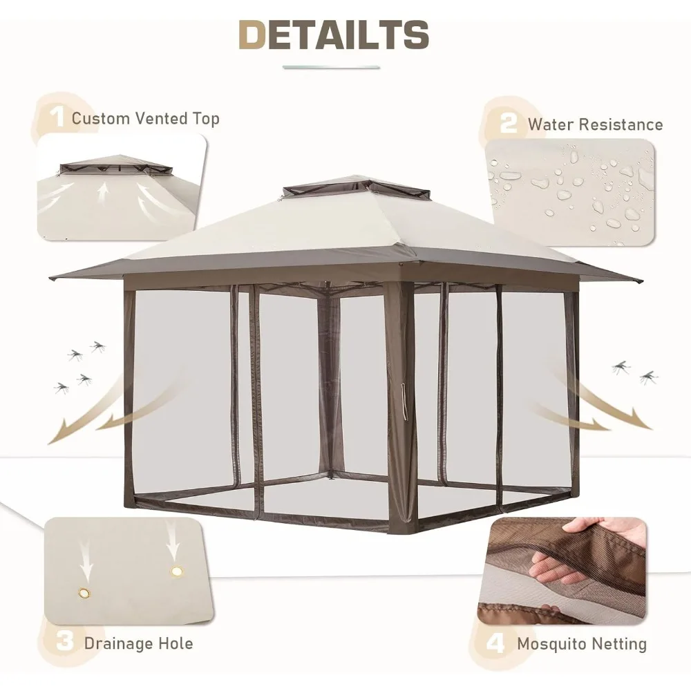 Imagem -04 - Toldo Dobrável Dossel Blindado com Mosquiteiro Gazebo Pátio e Tenda de Quintal para Jardim Sombra ao ar Livre Fácil de Definir Casa