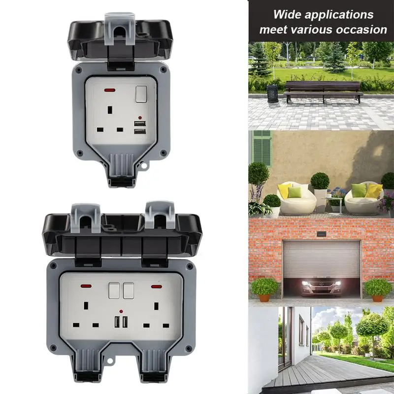 Outlet Kit Outdoor IP66 Waterproof Wall Outlet Socket With USB Charging Port Electrical Outlet Cover For Home Improvement And