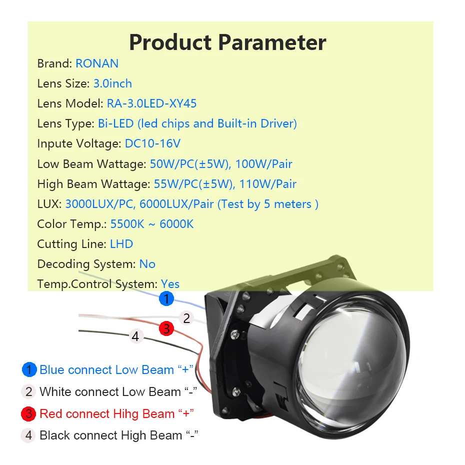 RONAN 3.0 BiLED Projector Headlight Lenses 100W XY45 White Car Headlamp Retrofit Kit for 3R G5 Models Auto Styling Accessories
