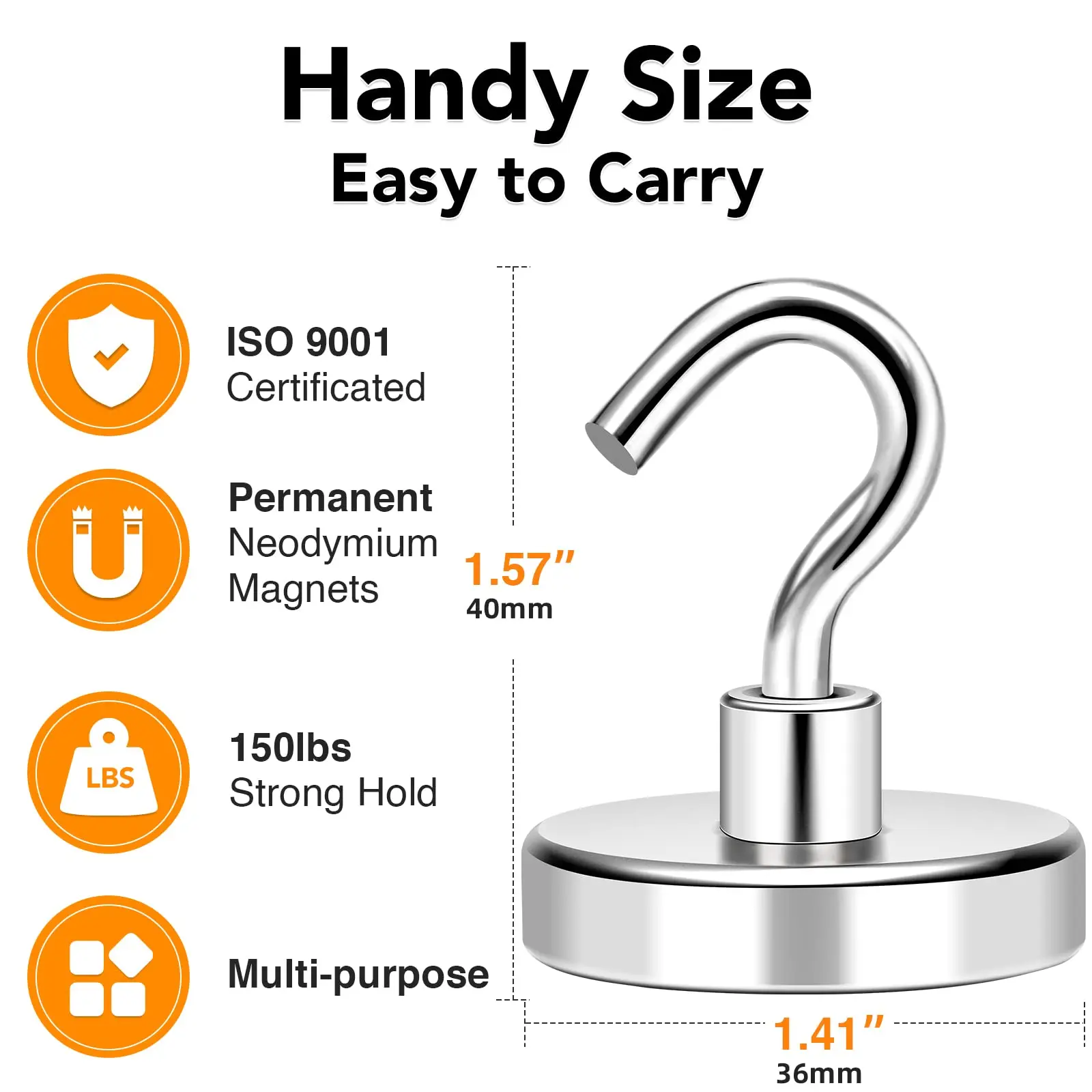 D36mm Magnetic Hook Heavy Duty,88 LB (About 40 kg)+ Strong Neodymium Magnet with Hook, Suitable for Refrigerator Hanging