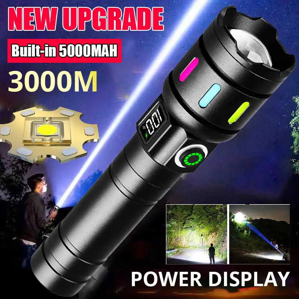 Upgrde with Power Display Bright LED Flashlight Telescopic Zoom Long-distance Portable Lighting Tactical Lantern Camping Light