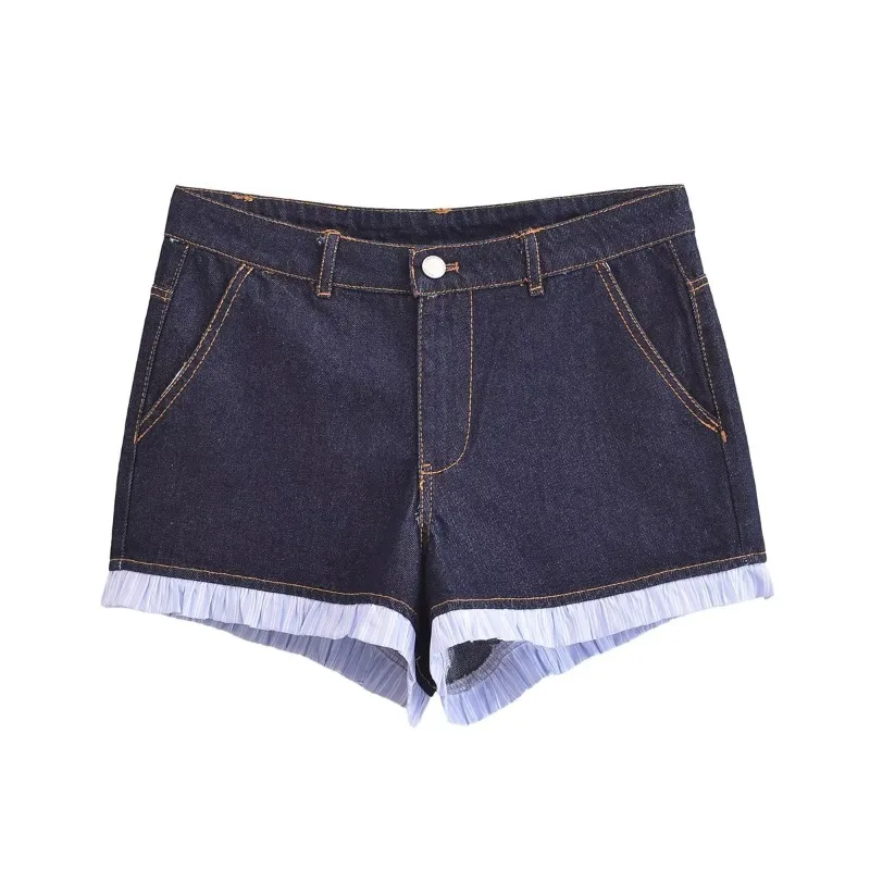 

TRAFZR Women's Summer Shorts Short Woman Streetwear Harajuku Skort Y2k Denim Jean New Baggy Female Jeans Ruffle High Waist
