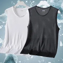 Ice Silk Man Sleeveless Shirt Quick-Drying Mesh Tank Top Breathable Gym Clothing T-shirts Summer Cool Fitness Vest Male Singlets