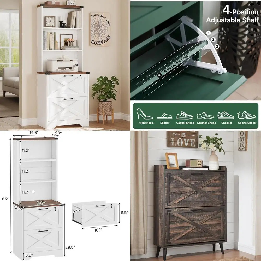 Aktenschrank aus Holz mit 2 Schubladen und Schloss, geeignet für Letter-, Legal- und A4-Akten, Hängemappen im Bauernhausstil