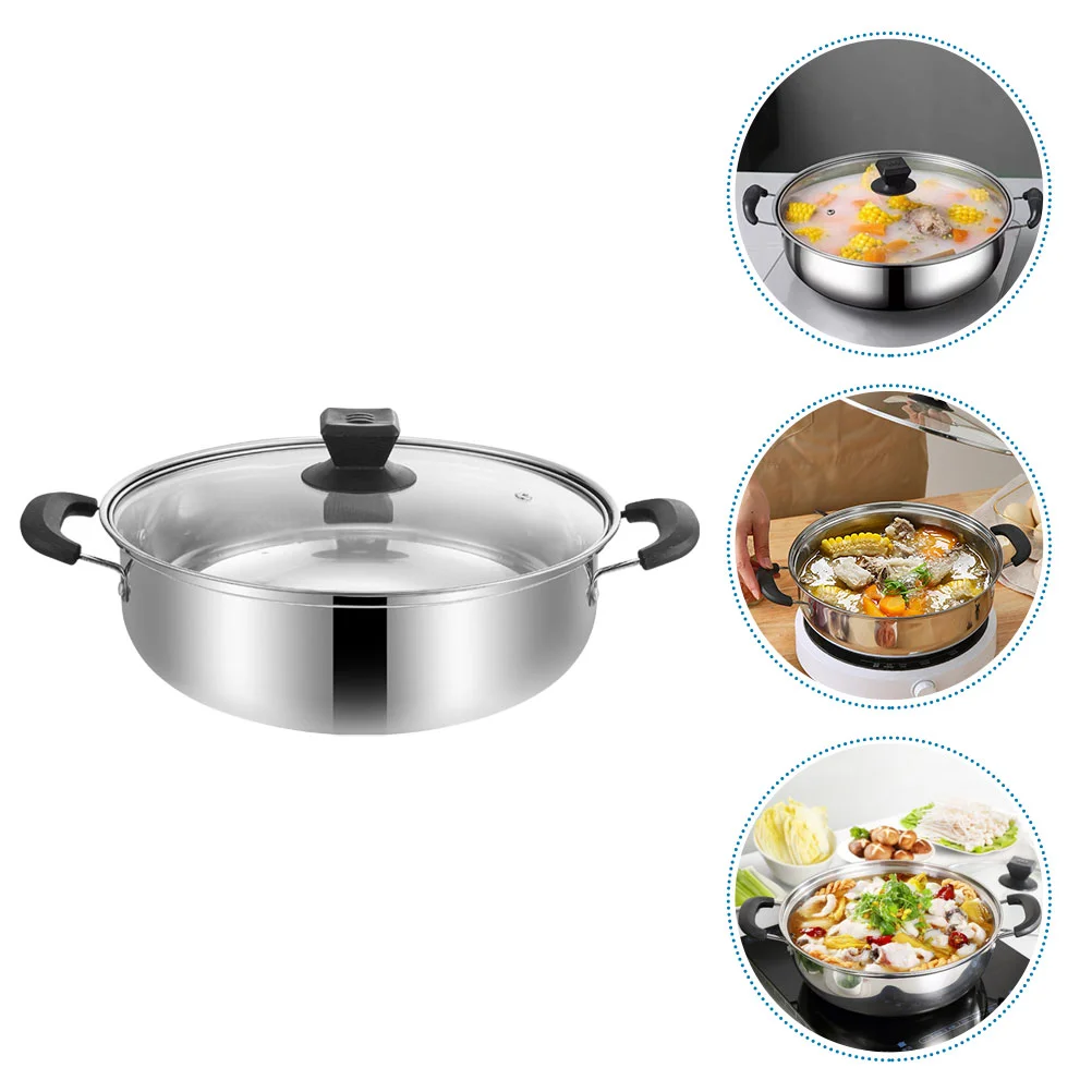 Stainless Steel Soup Pot Shabu Hot Stock for Canning Induction Double-handle Hotpot Pan