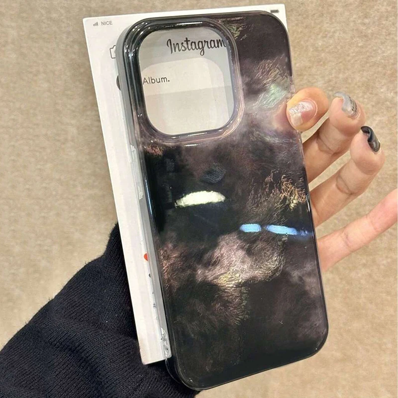 Korean Artistic Glitter Gradient Tinfoil Pattern Phone Case For iPhone 17 16 15 14 Pro Max 13 12 11 7 8 Plus XS XR 16E Air Cover