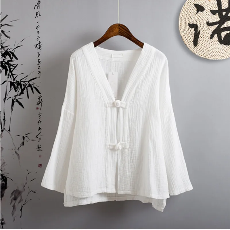 ropa mujer plus size women Shirt Spring and Autumn Chinese style Shirt Blouse Cotton Linen Vintage Shirt Qigong Tai Chi Cardigan