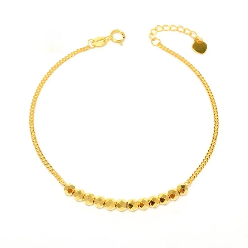 

Real Pure 18K Yellow Gold Chain Women Lucky Curb Laser Bead Link Bracelet 2.2g