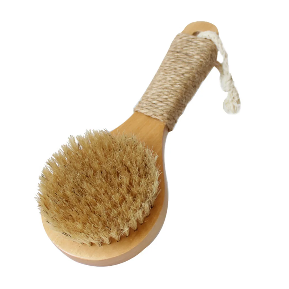 

20CM Anti Slip Bath Brush Short Wooden Handle Skin Cleansing Exfoliating Massage Scrubber Polyester Cotton Bath