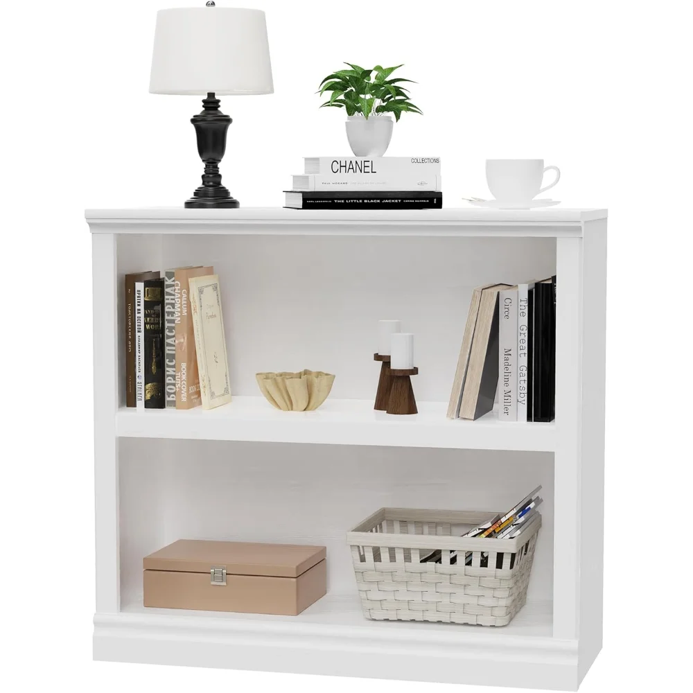 

2-Shelf White Bookcase Wooden Bookshelves 33in Wide Floor Standing Display Bookcase for Home Office, Living Room