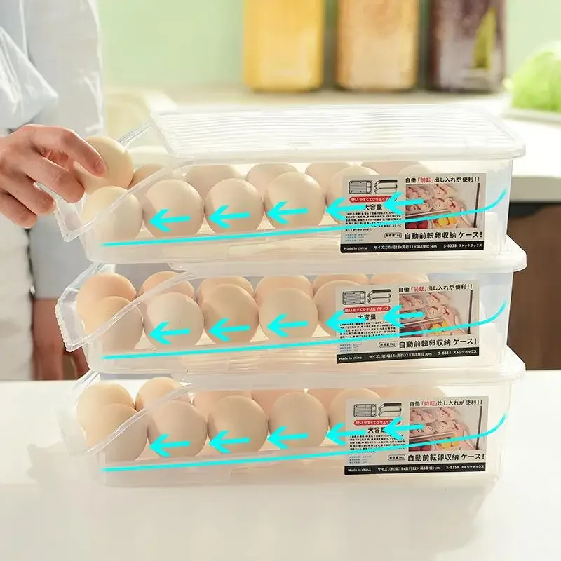

Automatic Rolling Egg Box Rack Holder For Fridge Fresh-keeping Box Egg Basket Storage Containers Kitchen Organizers
