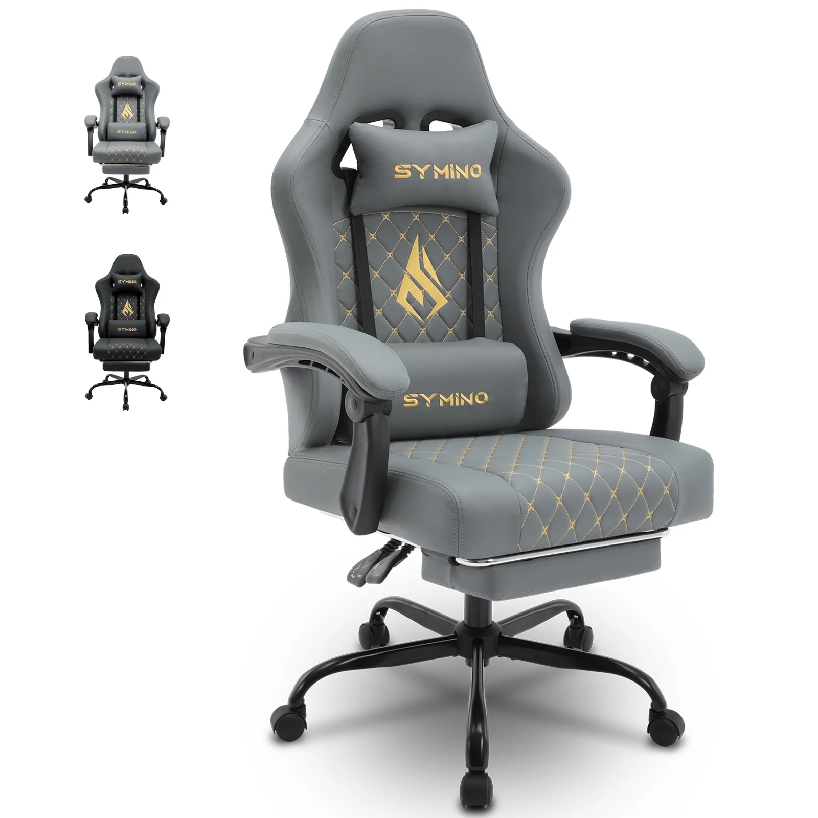 Symino Gaming-Stuhl im Rennstil, Bürostuhl mit Fußstütze und verstellbaren Armlehnen, 200 kg Tragfähigkeit