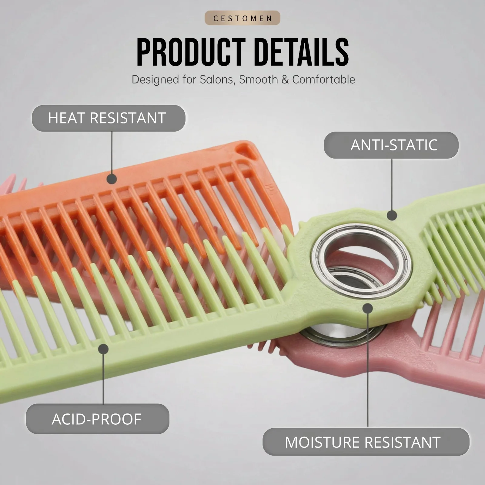 360 ° Bearing Rotating Hair Comb Antistatic Double Sided Heat Resistant Hair Clipper Comb Salon Lightweight  Hairdressing Tool