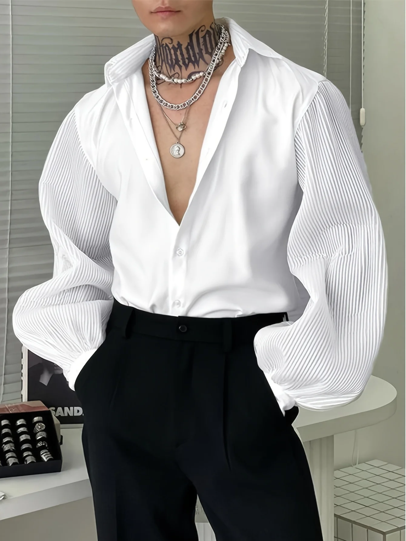 

2026 Men's Medieval Style Pleated Sleeve Loose Casual Party Shirt