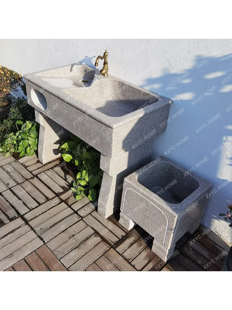 Outdoor Balcony Stone Laundry Tub Courtyard Marble with Washboard Laundry Sink Natural Household Laundry Inter-Platform Basin