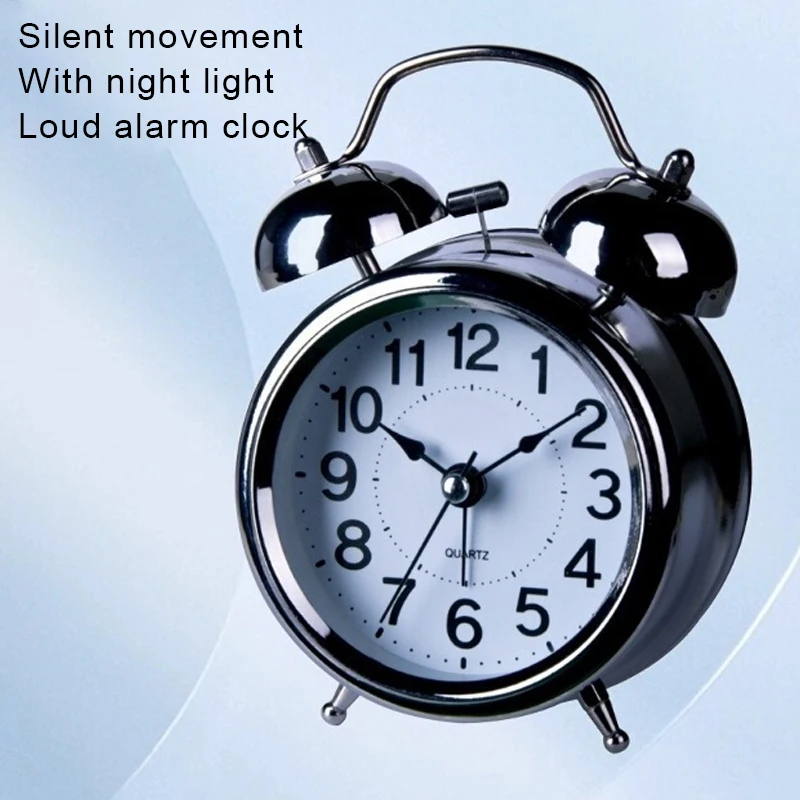 

4 Inch Kids Double Bell Clock, Metal Ring Silent Alarm Clock, Desk Needle Clocks, Home Decoration Alarm Clock for Children