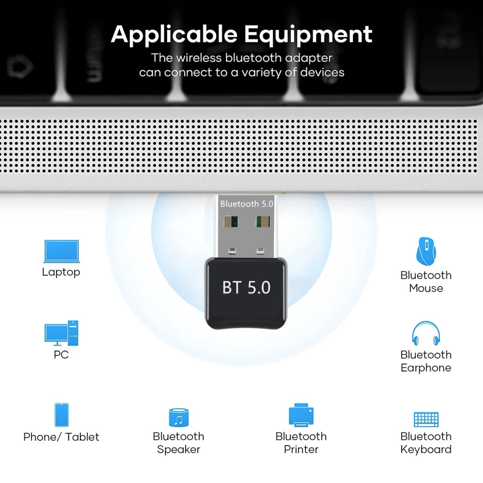 Grwibeou USB Bluetooth 5.0 Adaptor Dongle Bluetooth 5.0 Penerima Audio Pemancar untuk PC Mouse Nirkabel Keyboard Speaker Musik