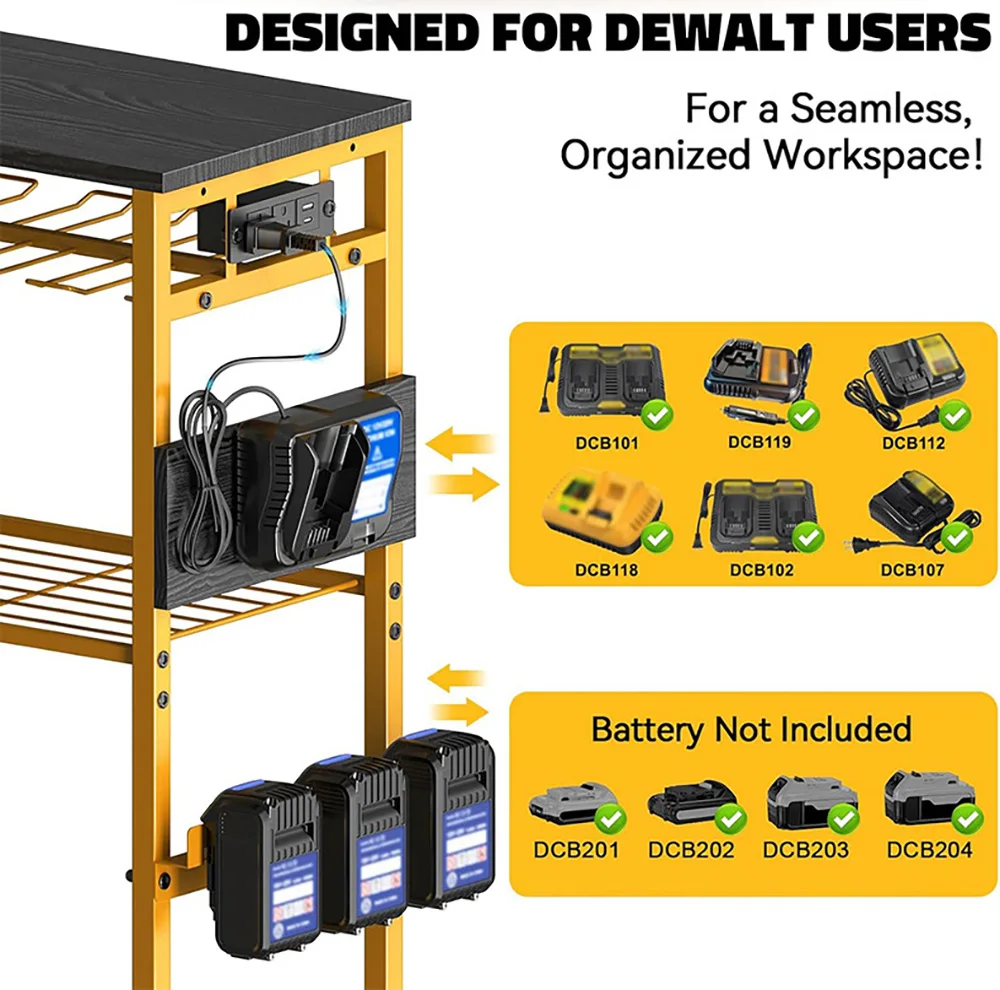 4-Tier Tool Organizer Cart Floor Stand Rolling Drill Holder,Tool Battery Storage Rack on Wheels,Workshop Floor Move Storage Cart