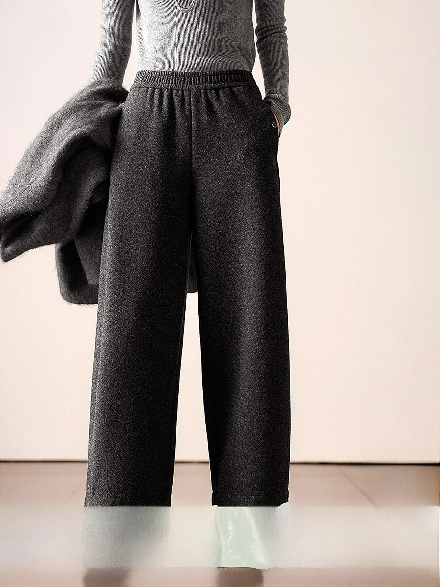 

Женские повседневные шерстяные брюки с мягкой подкладкой из микрофлиса, широкие брюки-палаццо для весеннего сезона