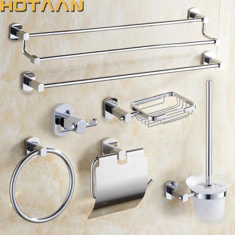 Chrome Plated Brass Made Wall Mount Bath Hardware Sets Towel Bar Robe hook Paper Holder Square Bathroom Accessories Set