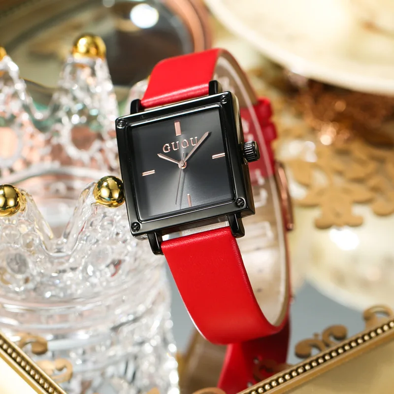 New Square-Shaped Women'S Watch, Stylish And Elegant, With A Leather Strap, Compact And Versatile, Simple Quartz Movement.