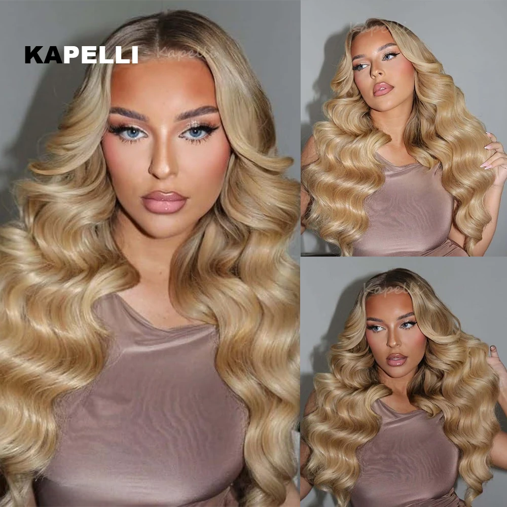 Honigblonde Body-Wave-Bündel aus 100% Echthaar mit 4x4-Verschluss, HD-Spitze, brasilianische Rohhaar-Extensions mit 13x4-Frontal. – Detail 7